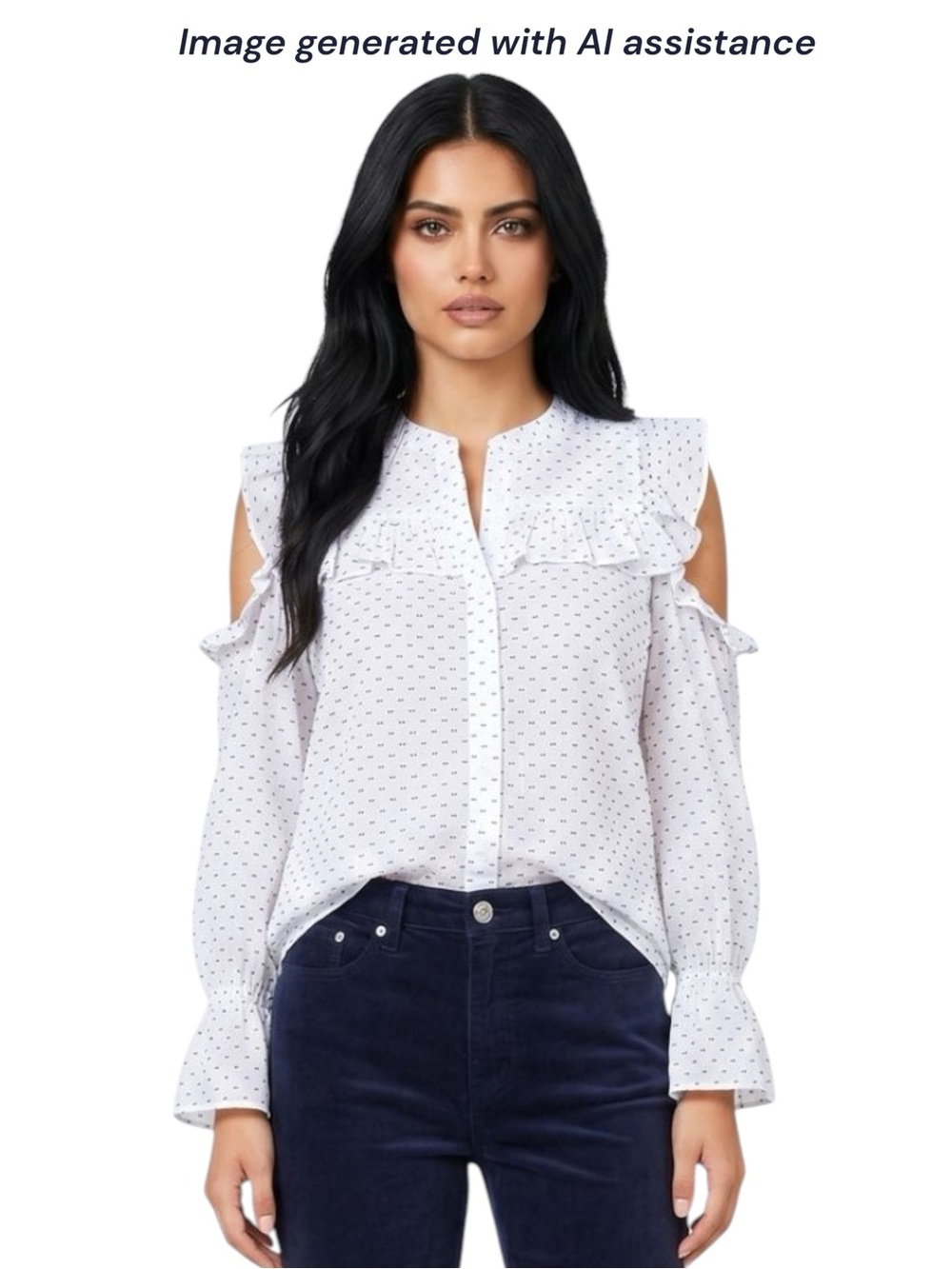 NWT Mud Pie M navy/white Cold Shoulder Button Down blouse
